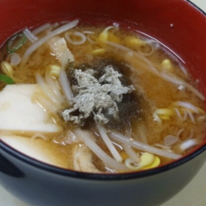 ぶるぶるらぶさん　こんにちは
朝の味噌汁の参考にしました
豆もやしの食感が良いですね＾＾